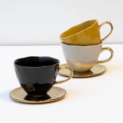 Good Morning kop Cappuccino / Thee Ø11 cm - Zwart (set van 4) by Urban Nature Culture