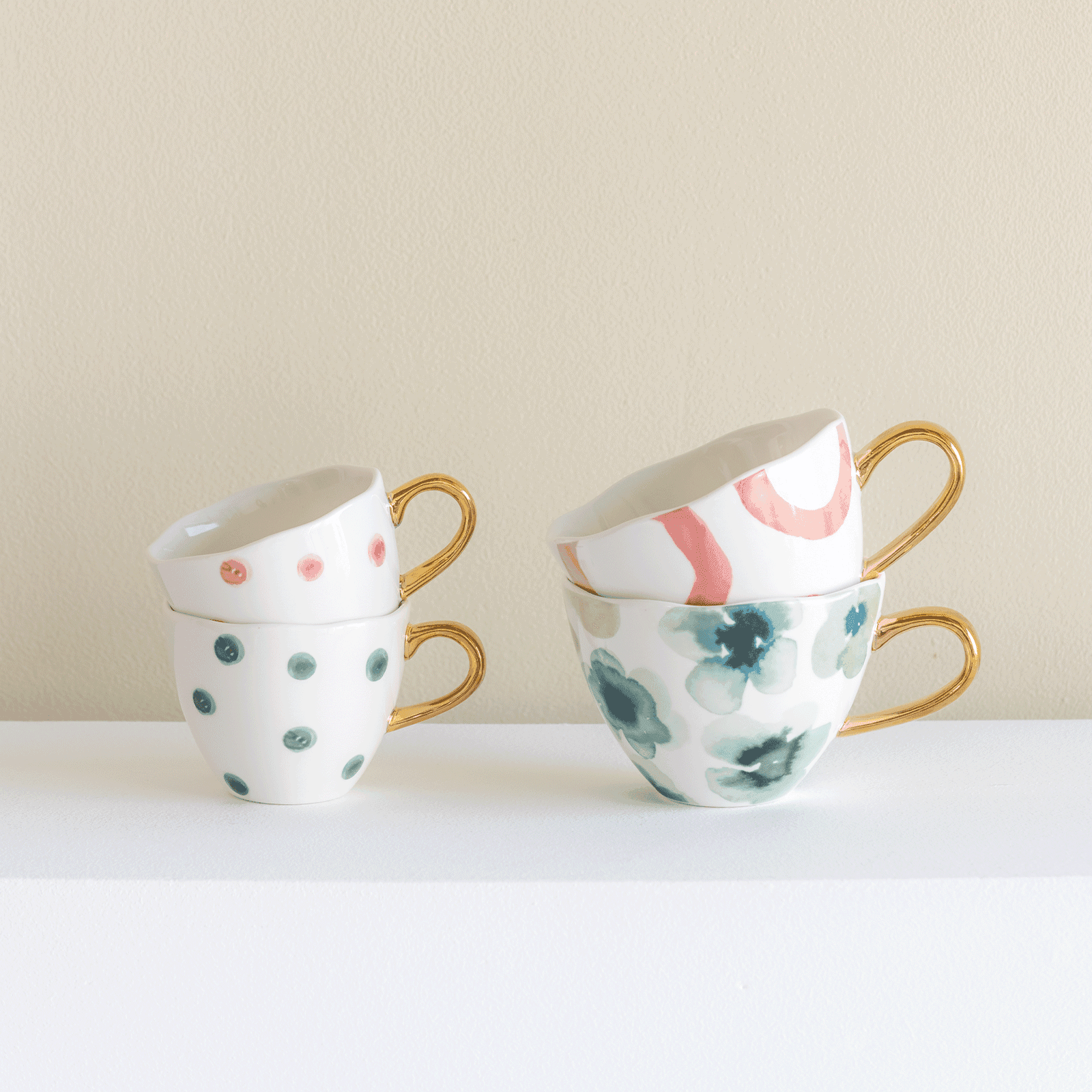 Good Morning kopje Koffie Ø8 cm - Blauw Groen Wit (set van 4) - depauwwonen