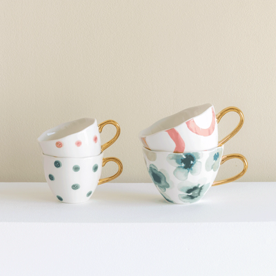 Good Morning kopje Koffie Ø8 cm - Blauw Groen Wit (set van 4) by Urban Nature Culture